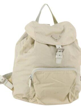PRADA Backpack Nylon Beige Silver Auth bs33075